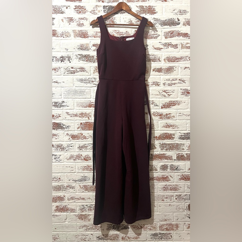 She And Sky Jumpsuit Wine Burgundy Sleeveless Sash Lined Sz M